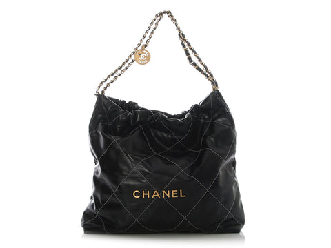 Chanel Medium Black Quilted Shiny Calfskin 22