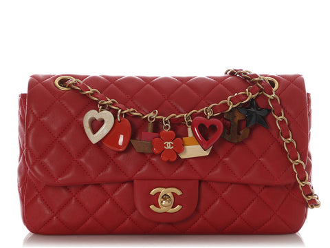 Chanel Medium Red Quilted Lambskin Marine Charm Flap