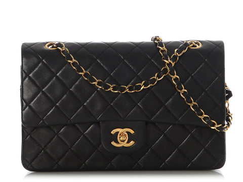 Chanel Vintage Medium/Large Black Quilted Lambskin Classic Double Flap