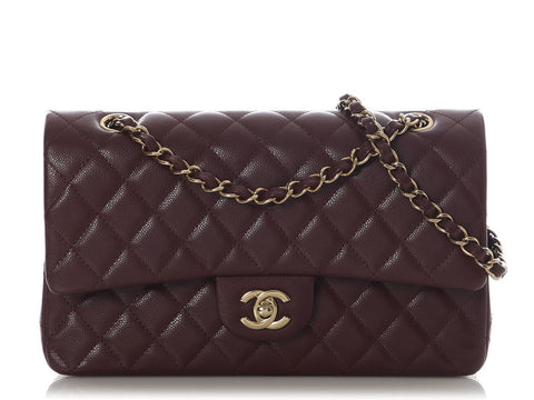 Chanel Medium/Large Burgundy Quilted Caviar Classic Double Flap