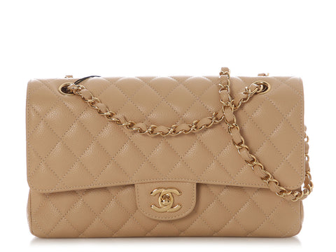 Chanel Medium/Large Beige Clair Quilted Caviar Classic Double Flap