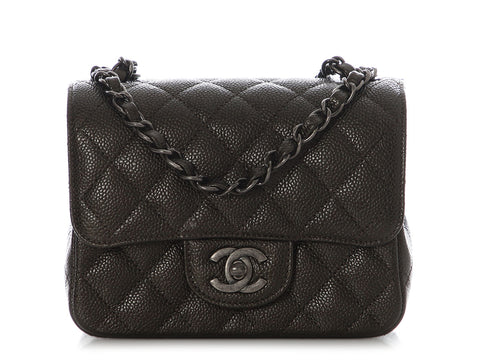 Chanel Mini Dark Charcoal Quilted Caviar Square Classic