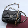 Chanel Small Black Quilted Shiny Lambskin 19 Flap