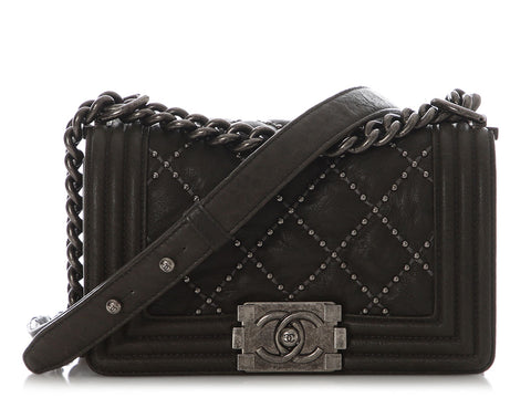 Chanel Small Dark Gray Studded Calfkskin Boy Bag