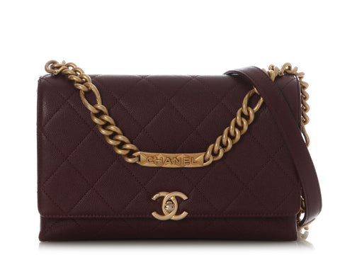 Chanel Maroon Quilted Caviar Bracelet on Chain Flap Bag