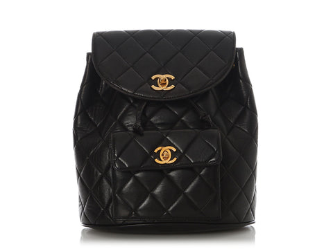 Chanel Vintage Small Black Quilted Lambskin Backpack