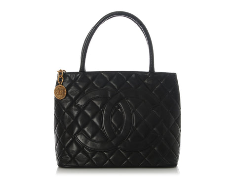 Chanel Black Quilted Lambskin Medallion Tote