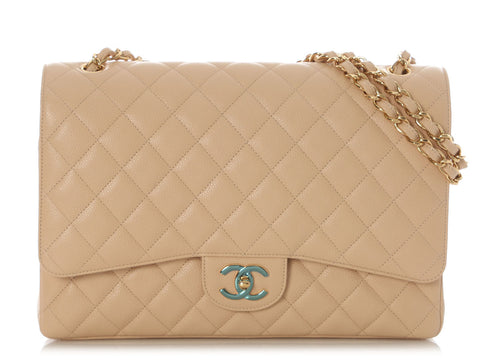 Chanel Maxi Beige Clair Quilted Caviar Classic Double Flap