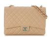 Chanel Maxi Beige Clair Quilted Caviar Classic Double Flap