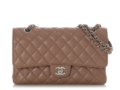 Chanel Medium/Large Dark Beige Quilted Caviar Classic Double Flap
