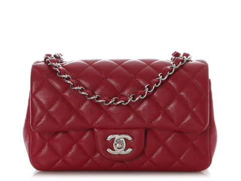 Chanel Mini Red Quilted Caviar Rectangular Classic