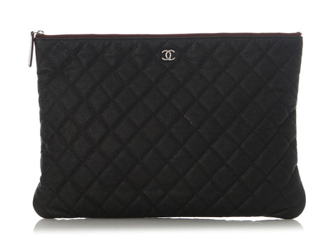 Chanel Large Black Quilted Caviar Pouch
