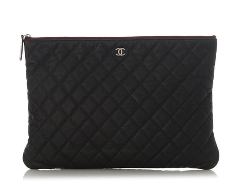 Chanel Large Black Quilted Caviar Pouch