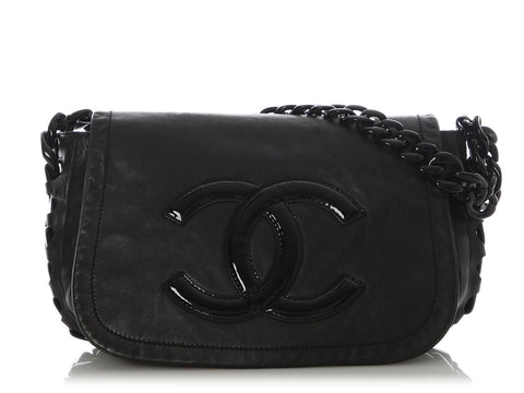 Chanel Black Calfskin and Patent Modern Chain Flap