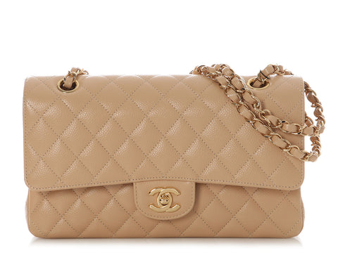 Chanel Medium/Large Beige Clair Quilted Caviar Classic Double Flap