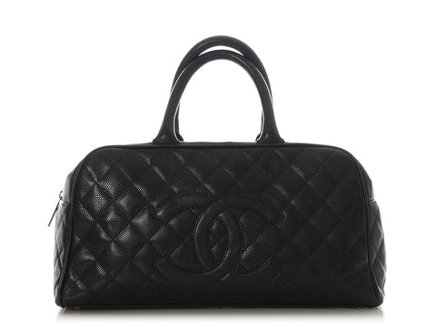 Chanel Vintage Black Quilted Caviar Bowler