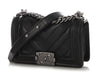 Chanel Small Black Chevron-Quilted Calfskin Boy Bag