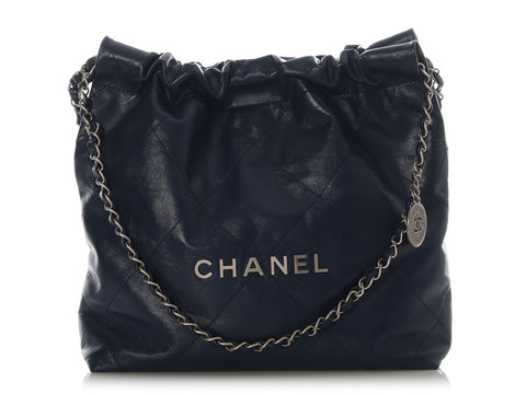 Chanel Small Navy Quilted Shiny Calfskin 22