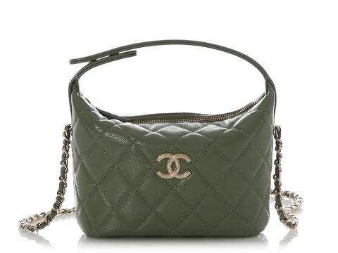Chanel Mini Green Quilted Caviar Top Handle Bag with Chain