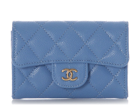 Chanel Periwinkle Quilted Caviar Flap Card Holder