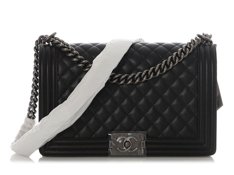 Chanel New Medium Quilted Caviar Black Boy Bag
