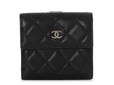 Chanel Small Black Quilted Caviar Classic Wallet