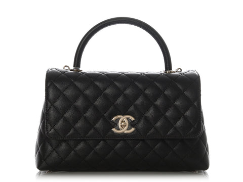 Chanel Large Black Quilted Caviar Top Handle Bag