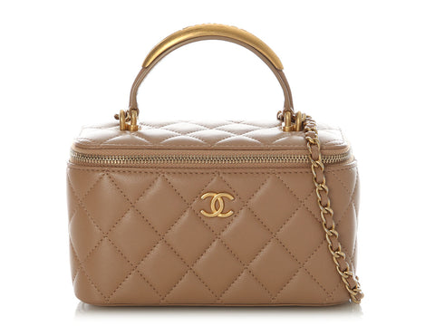Chanel Small Beige Quilted Lambskin Vanity Case