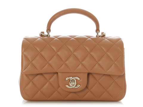 Chanel Mini Caramel Quilted Lambskin Top Handle