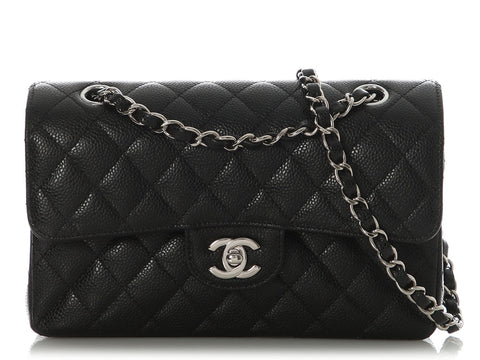 Chanel Small Black Quilted Caviar Classic Double Flap