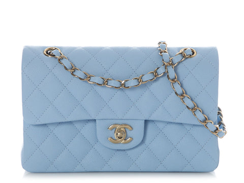 Chanel Small Blue Brume Quilted Caviar Classic Double Flap