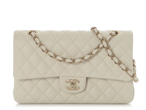 Chanel Small White Quilted Caviar Classic Double Flap