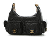Chanel Small Black Quilted Shiny Lambskin Trendy Pockets Hobo