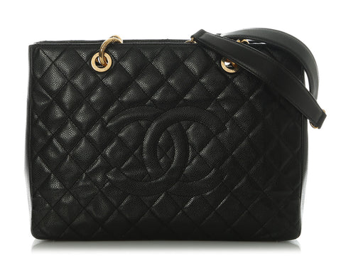 Chanel Black Quilted Caviar Grand Shopping Tote GST