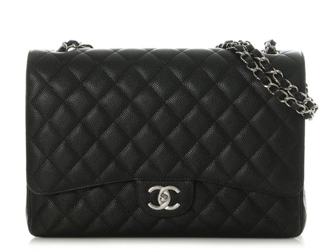 Chanel Maxi Black Quilted Caviar Classic Double Flap