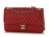 Chanel Jumbo Red Chevron-Quilted Lambskin Classic Single Flap