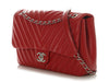 Chanel Jumbo Red Chevron-Quilted Lambskin Classic Single Flap