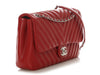 Chanel Jumbo Red Chevron-Quilted Lambskin Classic Single Flap
