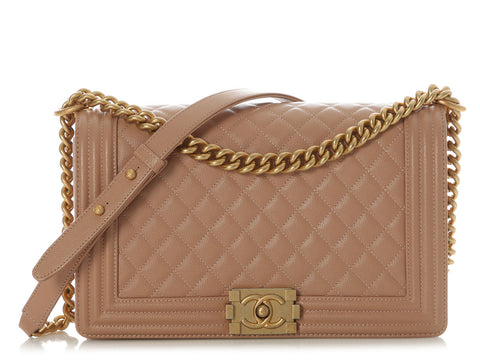 Chanel New Medium Beige Quilted Caviar Boy Bag