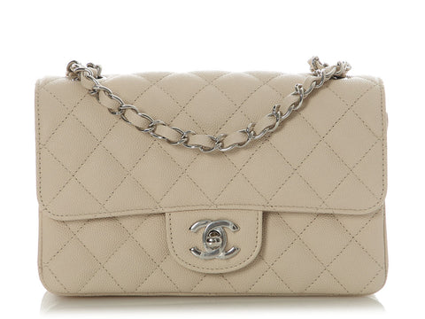 Chanel Mini Light Beige Quilted Caviar Classic
