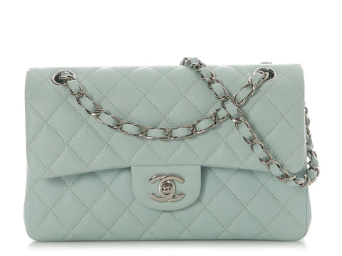 Chanel Small Pale Light Blue Quilted Caviar Classic Double Flap