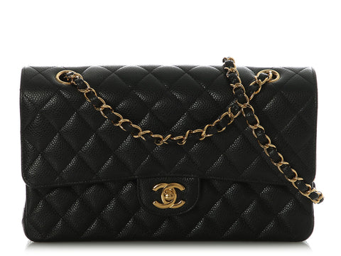 Chanel Medium/Large Black Quilted Caviar Classic Double Flap