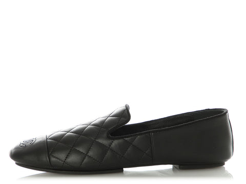 Chanel Black Quilted Lambskin Loafers with Pouch