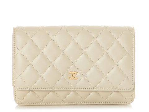 Chanel Beige Quilted Lambskin Wallet on Chain WOC
