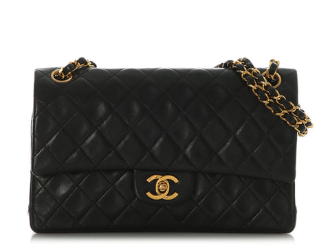 Chanel Vintage Medium Black Quilted Lambskin Classic Double Flap
