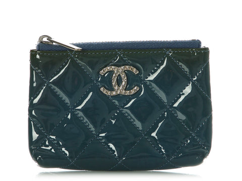 Chanel Blue Quilted Patent Coin Purse