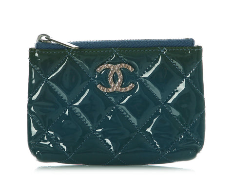 Chanel Blue Quilted Patent Coin Purse