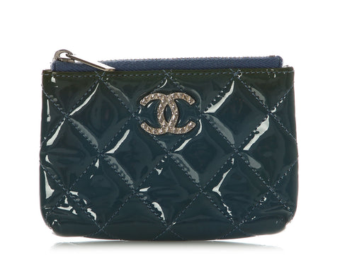 Chanel Blue Quilted Patent Coin Purse