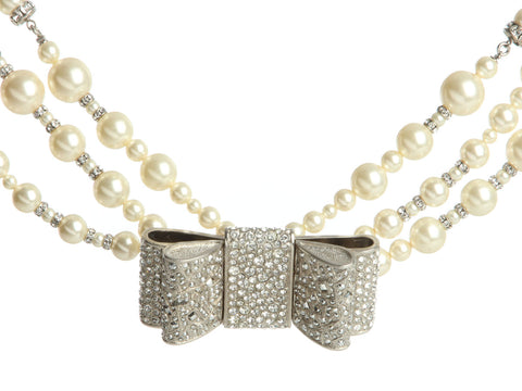 Chanel Crystal Bow Multi-Strand Pearl Necklace