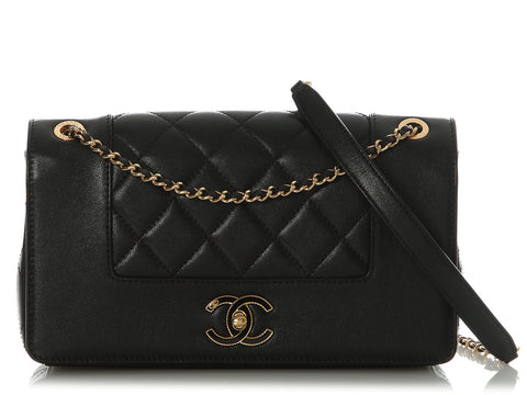 Chanel Medium Black Part-Quilted Calfskin Mademoiselle Flap
